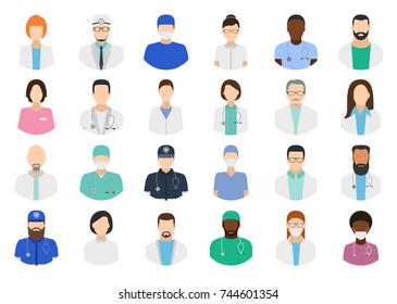 Avatar Doctor, hospital staff. Doctor avatar flat vector set on white background