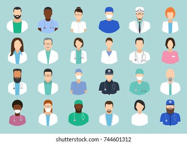 Avatar doctor. Hospital staff icons vector set, surgeons, nurses and other medical practitioners