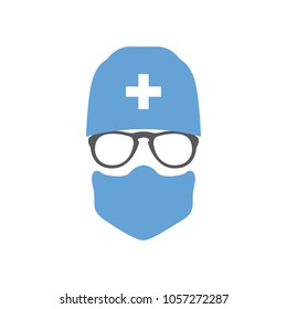 Avatar doctor surgeon in hat and mask. Vector illustration.