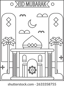 Avatar Eid Al Adha Islamic colouring book pages for children and adults with vector design.