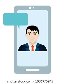 avatar elegant man inside smartphone with chat bubble