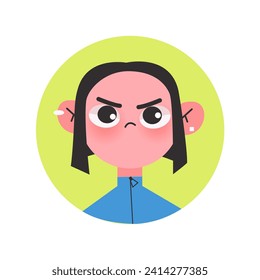 Avatar de la persona emocional con un estilo colorido. Esta ilustración muestra un diseño creativo de chicas avatares expresando emociones furiosas a través de un encantador estilo de caricatura.