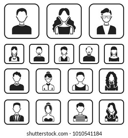 Avatar and face black icons in set collection for design. A person's appearance vector symbol stock web illustration.