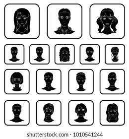 Avatar and face black icons in set collection for design. A person's appearance vector symbol stock web illustration.