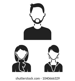 Avatar and face black icons in set collection for design. A person's appearance vector symbol stock web illustration.