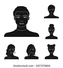 Avatar and face black icons in set collection for design. A person appearance vector symbol stock web illustration.