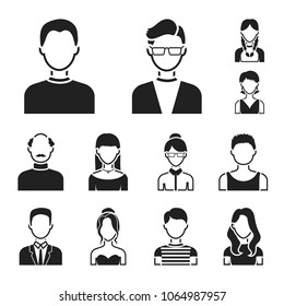 Avatar and face black icons in set collection for design. A person appearance vector symbol stock web illustration.