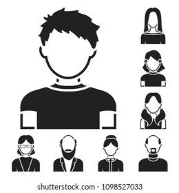 Avatar and face black icons in set collection for design. A person appearance vector symbol stock web illustration.