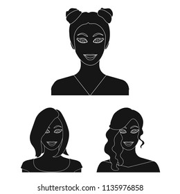 Avatar and face black icons in set collection for design. A person appearance vector symbol stock web illustration.
