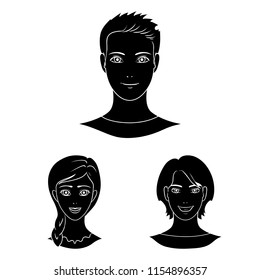 Avatar and face black icons in set collection for design. A person appearance vector symbol stock web illustration.