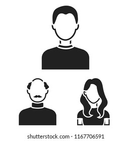 Avatar and face black icons in set collection for design. A person appearance vector symbol stock web illustration.