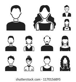 Avatar and face black icons in set collection for design. A person appearance vector symbol stock web illustration.