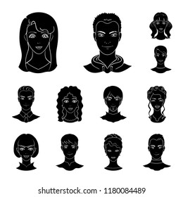 Avatar and face black icons in set collection for design. A person's appearance vector symbol stock web illustration.