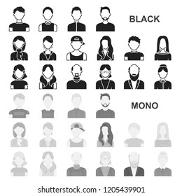 Avatar and face black icons in set collection for design. A person appearance vector symbol stock web illustration.