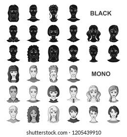 Avatar and face black icons in set collection for design. A person appearance vector symbol stock web illustration.