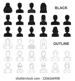 Avatar and face black icons in set collection for design. A person appearance vector symbol stock web illustration.