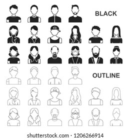 Avatar and face black icons in set collection for design. A person appearance vector symbol stock web illustration.