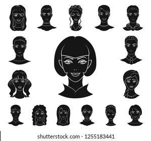 Avatar and face black icons in set collection for design. A person's appearance vector symbol stock web illustration.