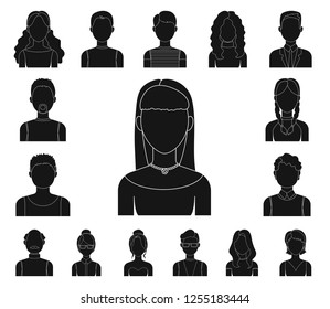 Avatar and face black icons in set collection for design. A person's appearance vector symbol stock web illustration.