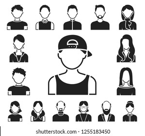 Avatar and face black icons in set collection for design. A person's appearance vector symbol stock web illustration.