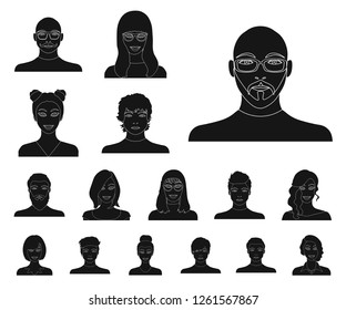Avatar and face black icons in set collection for design. A person's appearance vector symbol stock web illustration.
