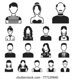 Avatar and face black icons in set collection for design. A person's appearance vector symbol stock web illustration.