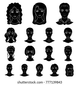 Avatar and face black icons in set collection for design. A person's appearance vector symbol stock web illustration.