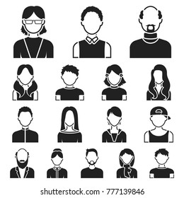 Avatar and face black icons in set collection for design. A person's appearance vector symbol stock web illustration.