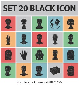 Avatar and face black icons in set collection for design. A person's appearance vector symbol stock web illustration.