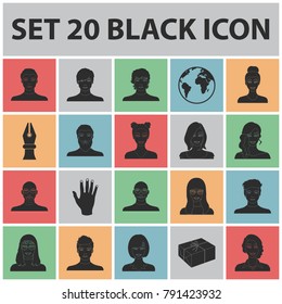 Avatar and face black icons in set collection for design. A person's appearance vector symbol stock web illustration.