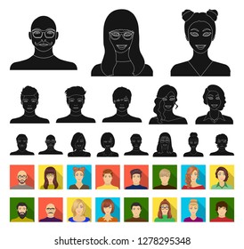 Avatar and face black,flat icons in set collection for design. A person's appearance vector symbol stock web illustration.