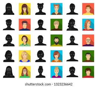 Avatar and face black,flat icons in set collection for design. A person's appearance vector symbol stock web illustration.