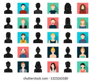 Avatar and face black,flat icons in set collection for design. A person's appearance vector symbol stock web illustration.