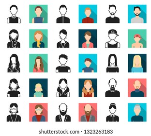 Avatar and face black,flat icons in set collection for design. A person's appearance vector symbol stock web illustration.