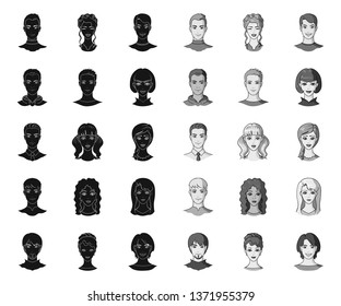 Avatar and face black.mono icons in set collection for design. A person's appearance vector symbol stock web illustration.