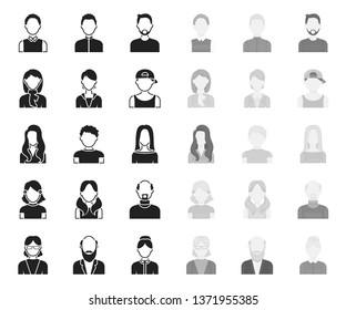 Avatar and face black.mono icons in set collection for design. A person's appearance vector symbol stock web illustration.