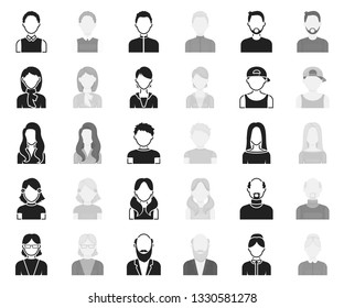 Avatar and face black,monochrome icons in set collection for design. A person's appearance vector symbol stock web illustration.