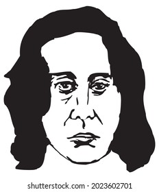 Avatar face of a brunette woman in the style of The police wanted. Hand made a line art sketch, vector image