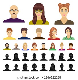 Avatar and face cartoon, black icons in set collection for design. A person's appearance vector symbol stock web illustration.