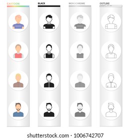 Avatar and face cartoon icons in set collection for design. A person's appearance vector symbol stock web illustration.