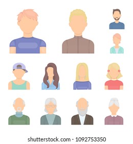 Avatar and face cartoon icons in set collection for design. A person appearance vector symbol stock web illustration.