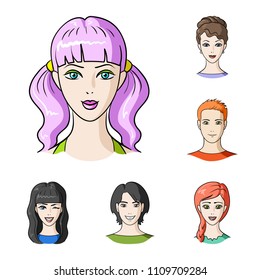 Avatar and face cartoon icons in set collection for design. A person's appearance vector symbol stock web illustration.