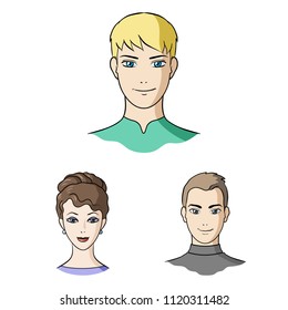 Avatar and face cartoon icons in set collection for design. A person appearance vector symbol stock web illustration.