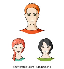 Avatar and face cartoon icons in set collection for design. A person appearance vector symbol stock web illustration.
