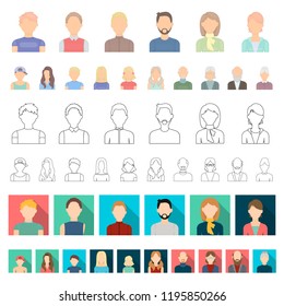 Avatar and face cartoon icons in set collection for design. A person s appearance vector symbol stock web illustration.