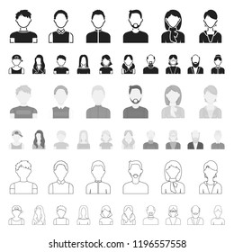 Avatar and face cartoon icons in set collection for design. A person's appearance vector symbol stock web illustration.