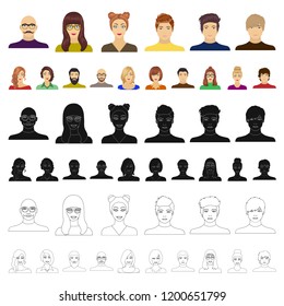 Avatar and face cartoon icons in set collection for design. A person s appearance vector symbol stock web illustration.