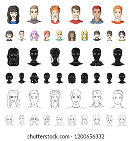 Avatar and face cartoon icons in set collection for design. A person s appearance vector symbol stock web illustration.