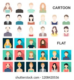 Avatar and face cartoon icons in set collection for design. A person appearance vector symbol stock web illustration.