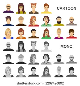 Avatar and face cartoon icons in set collection for design. A person appearance vector symbol stock web illustration.